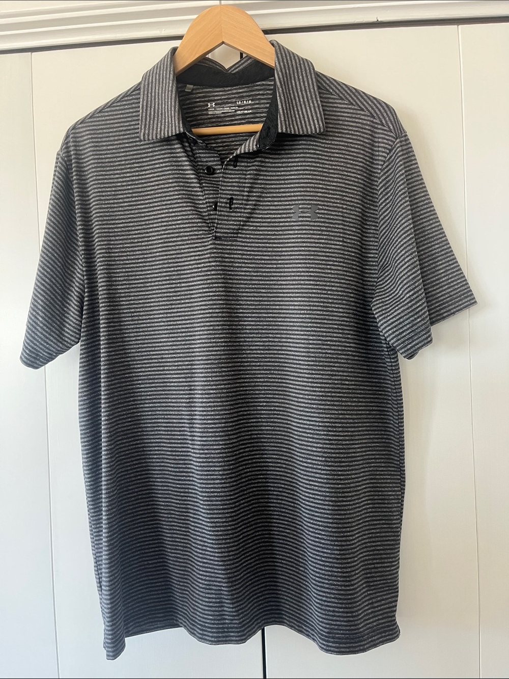 Under Armour Men's Black and Gray Striped Performance Polo